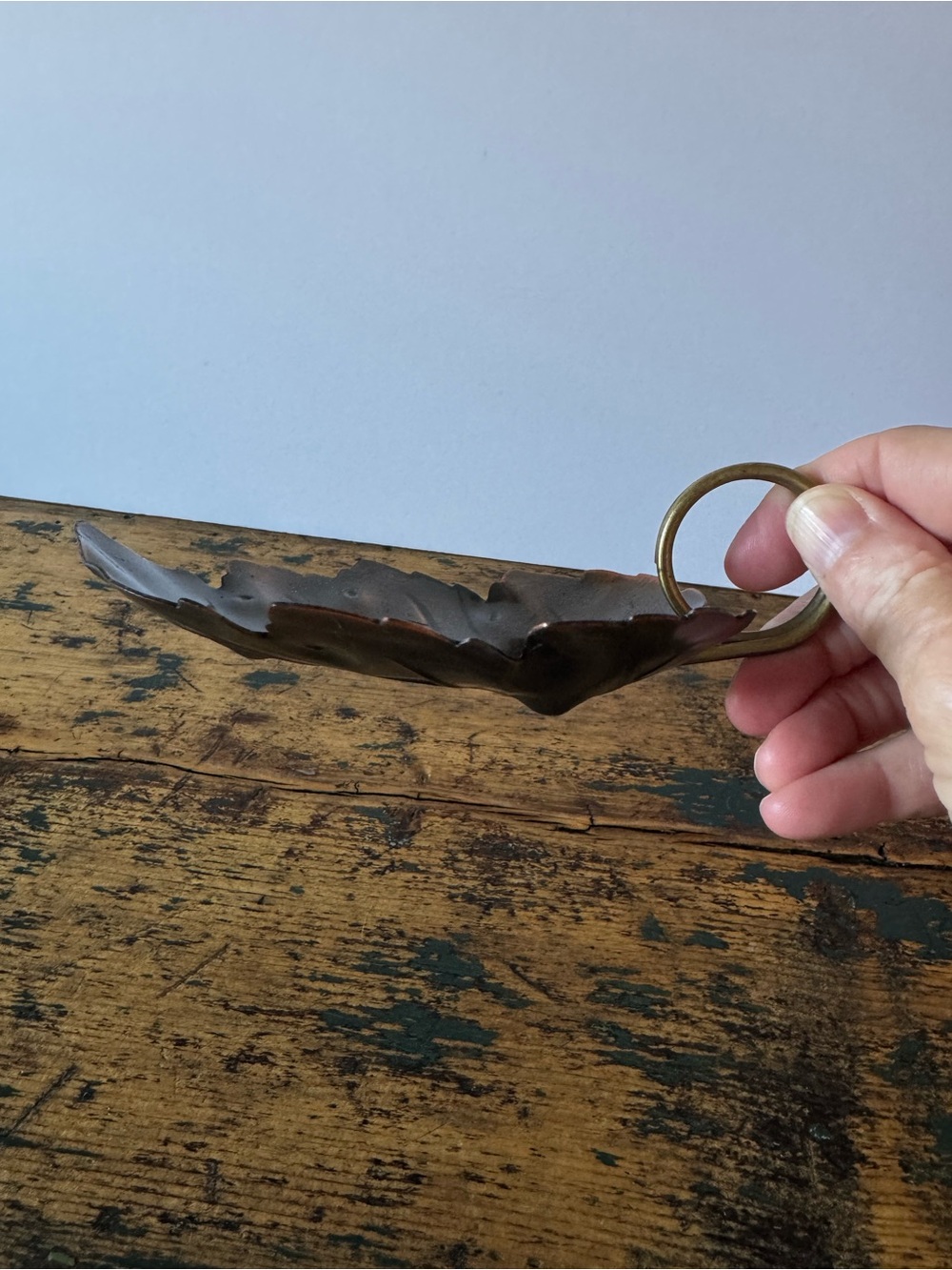 Leaf Trinket Dish with Brass Ring in Dark Brown - Picture 4 of 6